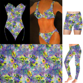 Virágmintás fürdőruha anyag - VIOLET/YELLOW